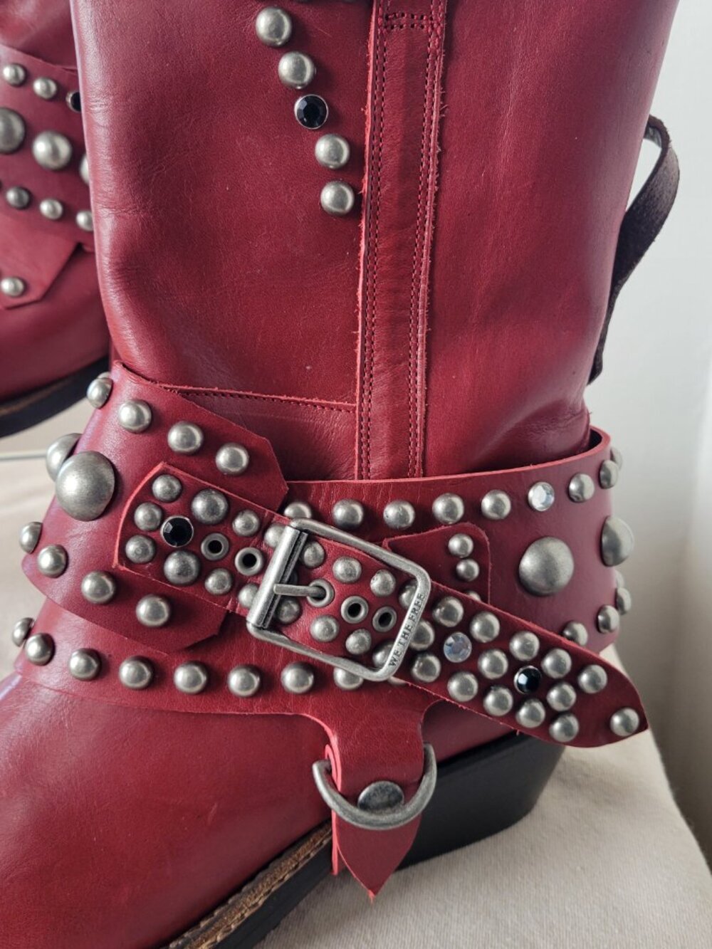 Free People We The Free Axel Studded Harness Leather Boots Red Size 9 NWOB - Picture 5 of 15
